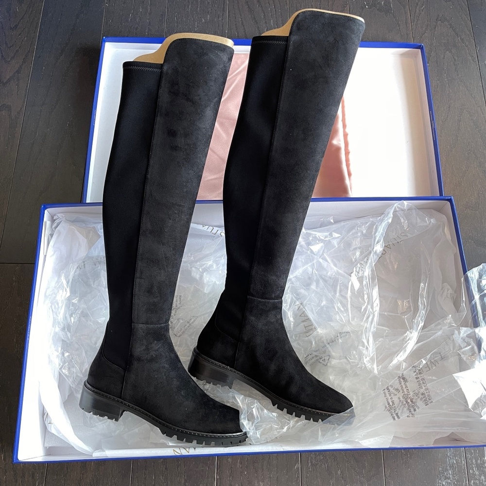 NEW in box Stuart Weitzman Women Black Sue/Srg Gabrdne Boots 5050 Suede 36 S0737